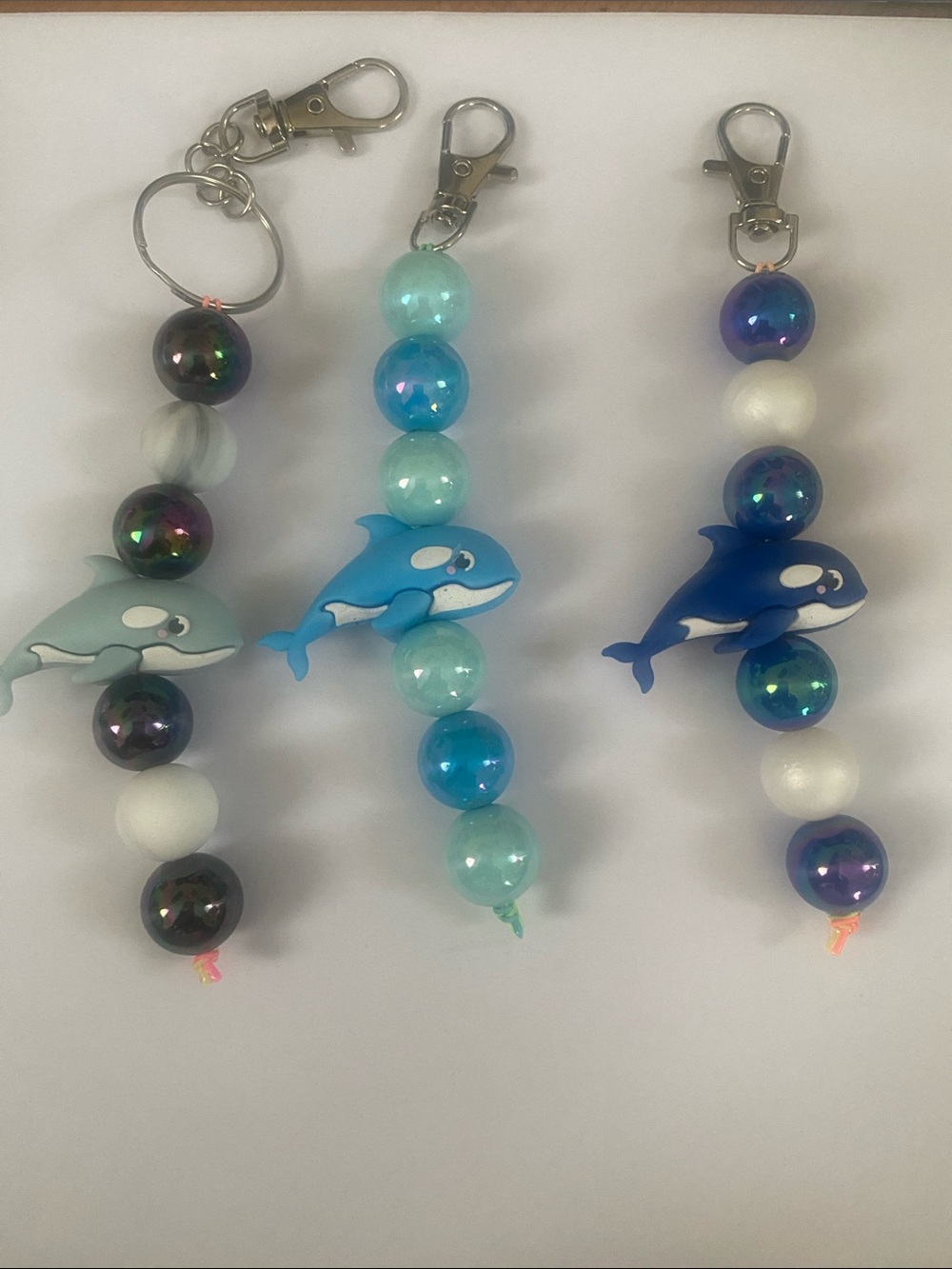 Handcrafted Kids Orca Bead Keychain Charm - Blue & Teal Pick One